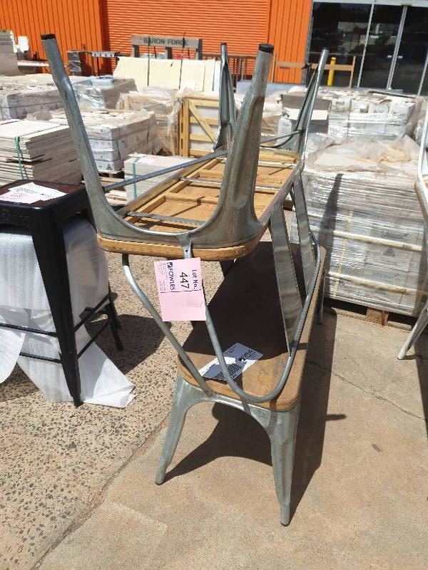 EX HIRE - SILVER & TIMBER BENCH SEAT SOLD AS IS