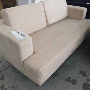 EX FURNITURE HIRE - CREAM MATERIAL 2 SEATER COUCH SOLD AS IS