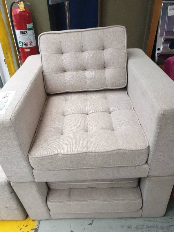 EX FURNITURE HIRE - RETRO BEIGE ARMCHAIR SOLD AS IS