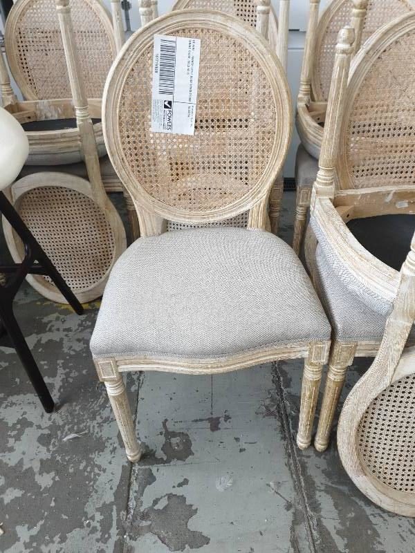 EX HIRE - FRENCH STYLE BEIGE UPHOLSTERED DINING CHAIR SOLD AS IS