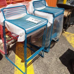 EX HIRE - TEAL METAL OUTDOOR BAR STOOL SOLD AS IS