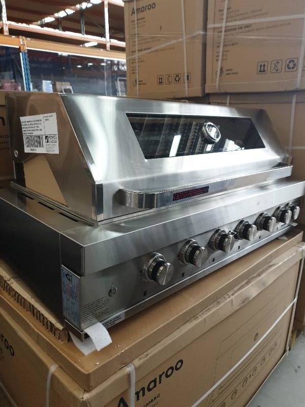 NEW EURO 1200MM BUILT IN 6 BURNER BBQ WITH HOOD FULL S/STEEL WITH BLUE LED LIGHT KNOBS ROTISSERIE SET REAR CERAMIC INFRARED BURNER WITH 2 YEAR WARRANTY HN1200RBQ