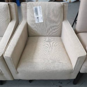 EX FURNITURE HIRE - PAIR OF CREAM ARM CHAIRS SOLD AS IS