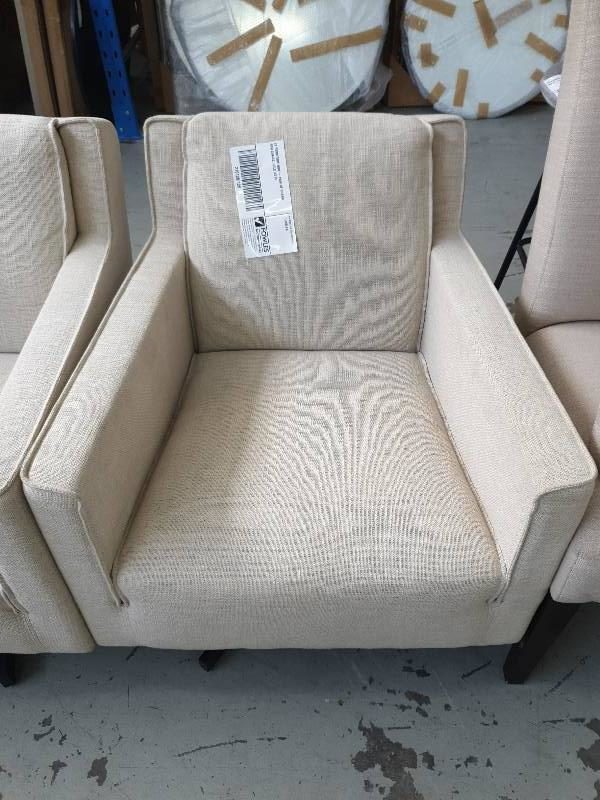 EX FURNITURE HIRE - PAIR OF CREAM ARM CHAIRS SOLD AS IS