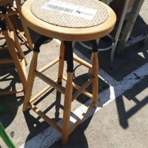 EX FURNITURE HIRE - TIMBER & RATTAN BAR STOOL SOLD AS IS