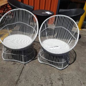 EX FURNITURE HIRE - WHITE RATTAN CHAIR SOLD AS IS