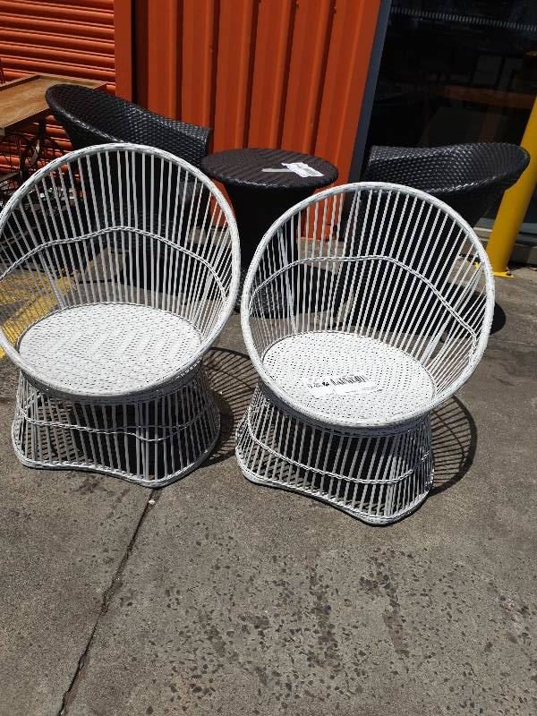 EX FURNITURE HIRE - WHITE RATTAN CHAIR SOLD AS IS