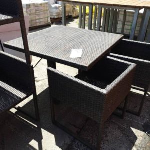 EX FURNITURE HIRE - RATTAN TABLE WITH 4 CHAIRS SOLD AS IS