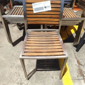 EX FURNITURE HIRE - TIMBER & STEEL OUTDOOR CHAIR SOLD AS IS SOLD AS IS