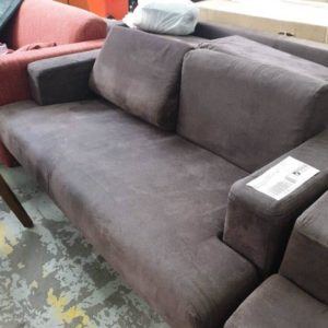 EX FURNITURE HIRE - BROWN LOUNGE SUITE CONSISTS OF 2 SEATER COUCH AND 2 ARM CHAIRS SOLD AS IS