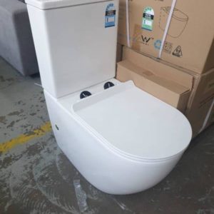 NEW P08 BACK TO THE WALL TOILET SUITE CAN BE S OR P TRAP SOFT CLOSE LID 2 BOXES ON PICK UP 1 CONNECTOR