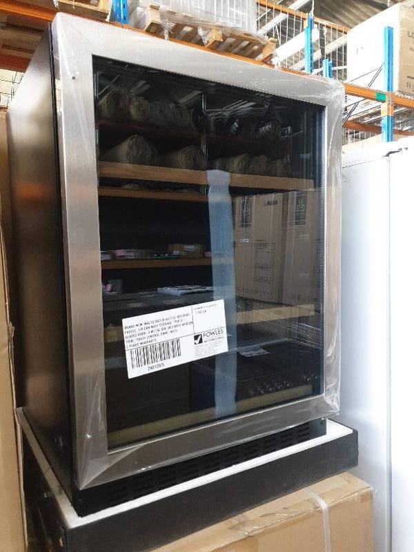 BRAND NEW INALTO IBC178 S/STEEL BEVERAGE FRIDGE 178 CAN WITH STORAGE TRIPLE GLAZED DOOR 3 METAL SHELVES WITH WOODEN TRIM TOUCH CONTROL PANEL WITH 2 YEARS WARRANTY