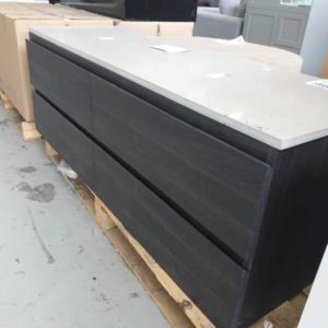 NEW NOVA 1500MM DARK VANITY WALL HUNG WITH 4 DRAWERS & QUARTZ STONE TOP WITH DOUBLE ABOVE COUNTER BOWLS
