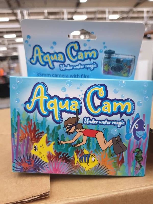BOX OF 49 AQUA CAMS SOLD AS IS