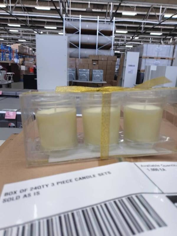BOX OF 24QTY 3 PIECE CANDLE SETS SOLD AS IS
