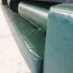 EX FURNITURE HIRE - DARK GREEN RETRO VINYL COUCH SOLD AS IS "NO LEGS'"