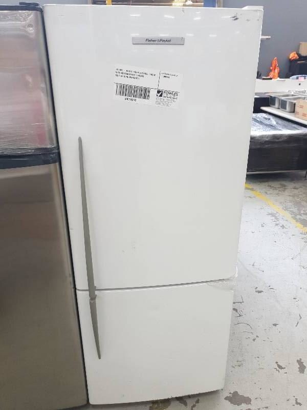 EX HIRE - WHITE FISHER & PAYKEL FRIDGE WITH BOTTOM MOUNT FREEZER SOLD AS IS NO WARRANTY
