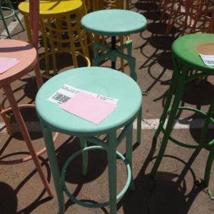 EX HIRE - LOT OF 2 MISMATACHED MINT GREEN BAR STOOL NO BACK SOLD AS IS