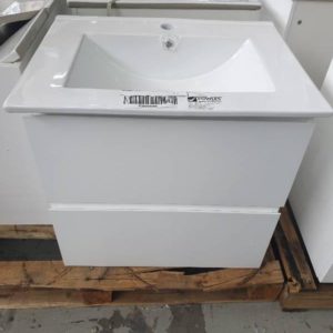 600MM WALL HUNG VANITY GLOSS WHITE WITH 2 FINGER PULL DRAWERS WITH WHITE CERAMIC VANITY TOP