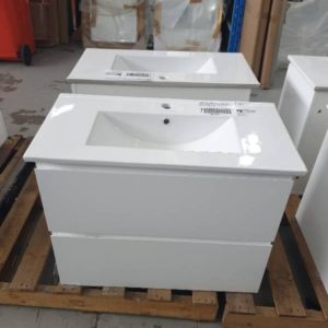 750MM WALL HUNG VANITY GLOSS WHITE WITH 2 FINGER PULL DRAWERS WITH WHITE CERAMIC VANITY TOP