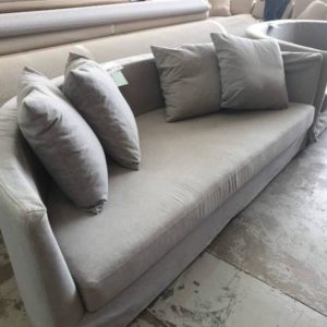 EX HIRE - GREY HALF MOON COUCH SOLD AS IS