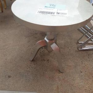 EX HIRE - SILVER ROUND SIDE TABLE SOLD AS IS