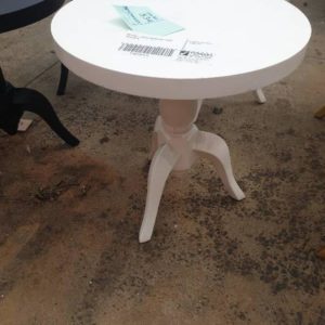 EX HIRE - WHITE ROUND SIDE TABLE SOLD AS IS