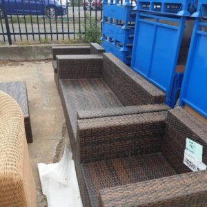 EX HIRE - RATTAN OUTDOOR SETTING NO CUSHIONS SOLD AS IS
