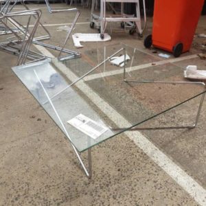 EX HIRE - CHROME & GLASS COFFEE TABLE SQUARE SOLD AS IS