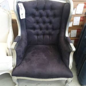 EX HIRE FURNITURE - ORNATE FRENCH STYLE CHAIR NAVY BLUE WITH SILVER FRAME SOLD AS IS