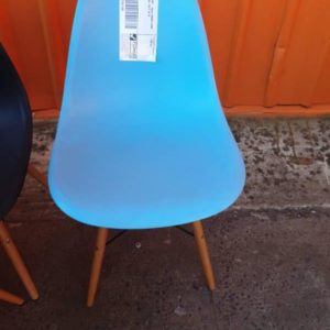 EX FURNITURE HIRE - BLUE DINING CHAIR WITH TIMBER LEGS SOLD AS IS