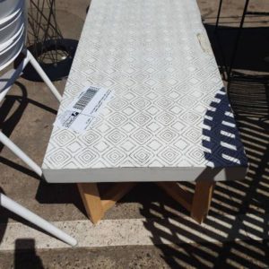 EX FURNITURE HIRE - DECORATE WHITE COFFEE TABLE WITH TIMBER LEGS SOLD AS IS