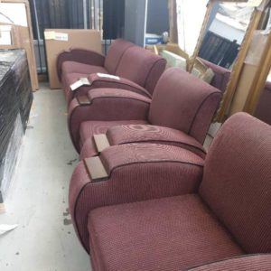 SECOND HAND - RETRO BURGUNDY COUCH 2 SEATER WITH 2 ARM CHAIRS SOLD AS IS