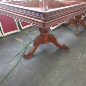 EX RESTAURANT FURNITURE - SQUARE TIMBER DINING TABLE SOLD AS IS