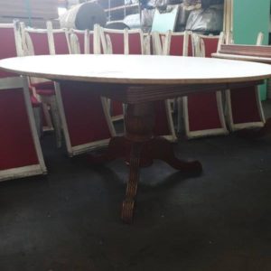 EX RESTAURANT FURNITURE - ROUND TABLE WITH SOLID TIMBER BASE SOLD AS IS