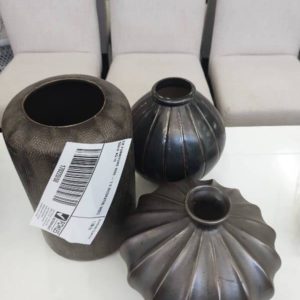 EX FURNITURE HIRE - 3 X DECORATIVE VASES SOLD AS IS
