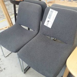 EX FURNITURE HIRE - GREY UPHOLSTERED DINING CHAIR WITH CHROME LEGS SOLD AS IS