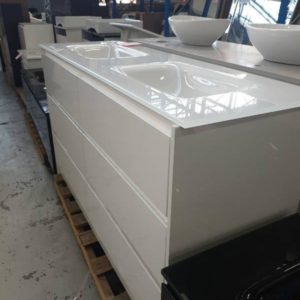 ENVY 1500MM DOUBLE BOWL WHITE VANITY WITH 6 DRAWERS WITH WHITE GLASS DOUBLE VANITY TOP