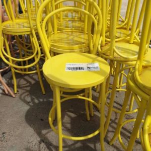 EX HIRE - YELLOW METAL BAR STOOL WITH BACK SOLD AS IS