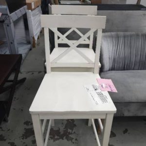 EX HIRE - 2 X WHITE TIMBER BAR STOOL SOLD AS IS