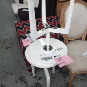 EX HIRE - 2 X WHITE SIDE TABLE SOLD AS IS
