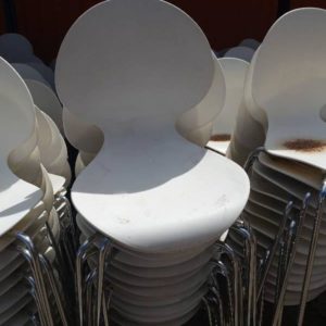 EX FURNITURE HIRE - WHITE OUTDOOR CHAIRS SOLD AS IS