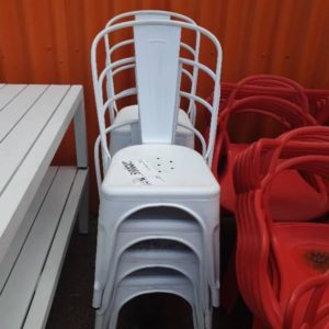 EX HIRE - WHITE METAL CHAIR SOLD AS IS