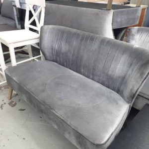 EX HIRE - BLUE VELVET 2 SEATER COUCH WITH STUD DETAIL SOLD AS IS