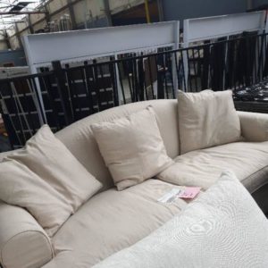 EX HIRE - BEIGE UPHOLSTERED 3 SEATER COUCH SOLD AS IS