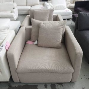 EX HIRE - BEIGE ARM CHAIR SOLD AS IS SOLD AS IS