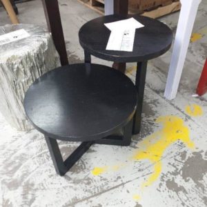 EX HIRE - SET OF 2 BLACK SIDE TABLES SOLD AS IS