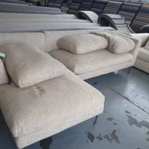 EX HIRE - BEIGE 2.5 SEATER COUCH WITH CHAISE SOLD AS IS