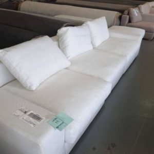 EX HIRE - WHITE 3 SEATER COUCH WITH OTTOMAN SOLD AS IS
