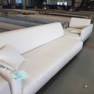EX HIRE - CREAM 3 SEATER COUCH WITH CHAISE SOLD AS IS